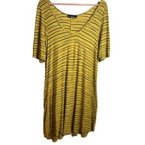 Cut Loose Tunic XL Dress 1/2 Sleeve Green Stripe Lagenlook Boho Beach Artsy